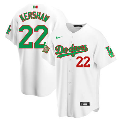 Men's Los Angeles Dodgers #22 Clayton Kershaw White Green MLB Mexico 2020 World Series Stitched Jersey